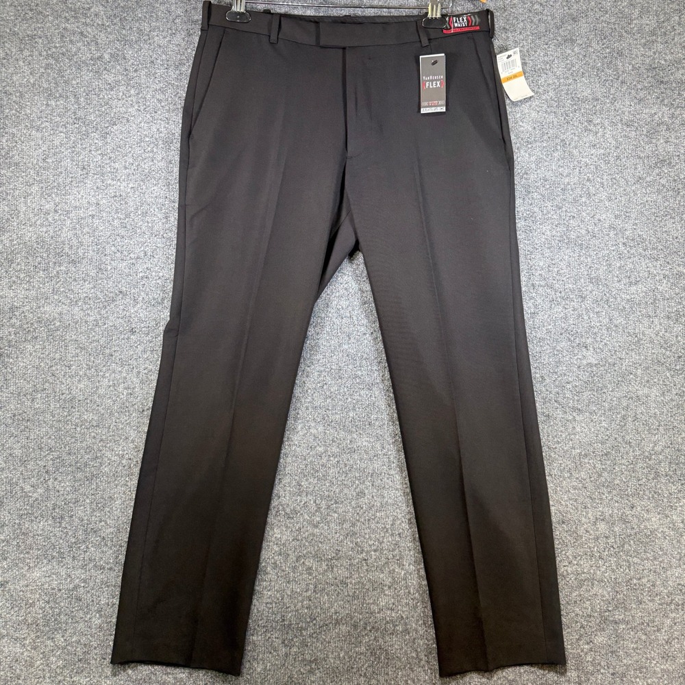 Van Heusen Flex Straight Fit Dress‎ Pants Mens 33x30 Black Expandable Waist NWT